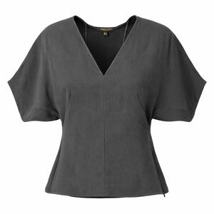 Massimo Dutti V-Neck Dolman Sleeve Quiet Luxury Blouse Top M Black
